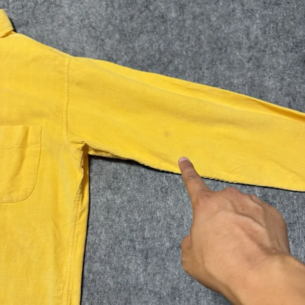 Vtg 90s JCrew Corduroy Shirt Mens M Yellow Button Down Oarsman Era Gorpcore